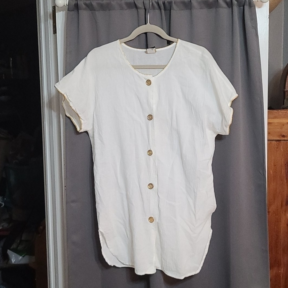 Wear Abouts Women's White Gauzy Shirt/Cover-up Beachy Size Petite EUC